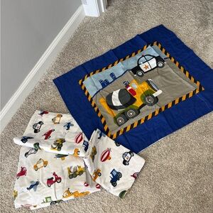 Kids Construction Vehicle Bedding Set - Blue and White